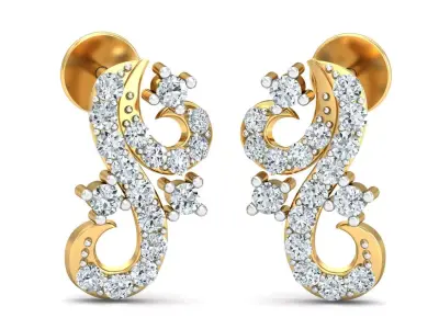 Yellow gold diamond earring-P2 E-33 3D print model