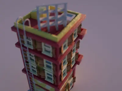 Cute Apartment building - Cartoon style Low-poly 3D model