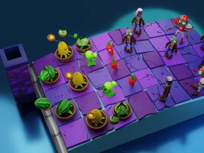 Plants vs Zombies Diorama Low-poly 3D model