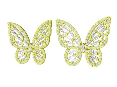 Luxury Butterfly Diamond Stud Earrings Design for Women 7290 3D print model