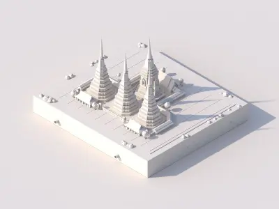 Cartoon Lowpoly Wat Pho Buddhist Temple Low-poly 3D model