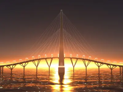 Cable-stayed bridge night scene 3D model