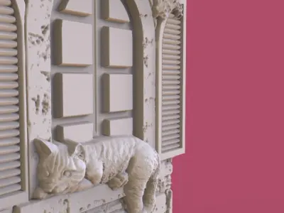 cat lying in the window 3D print model