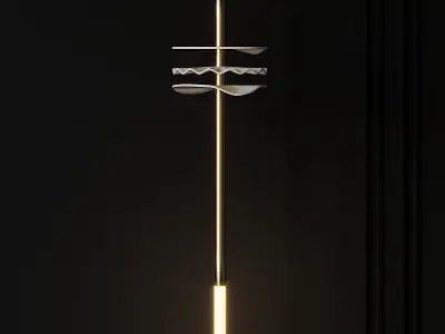 Needle Pendant Light in Porcelain and Brass 3D model