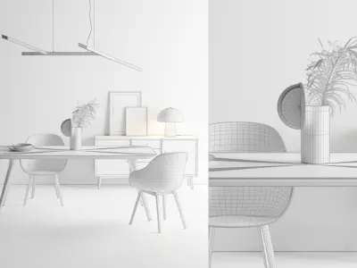 Free - Dining Set Scandinavian Style Free low-poly 3D model