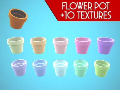 FLOWER POT CARTOON STYLIZED PLUS 10 TEXTURES PASTEL EDITION Low-poly 3D model