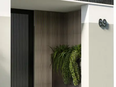 Door Outdoor entrance and fence and graden  3D model