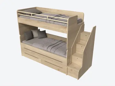 Bunk Bed for Children with Storage and Boxes 3D model