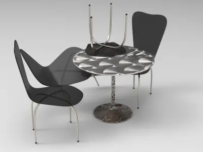 Table And Chair Set Low-poly 3D model