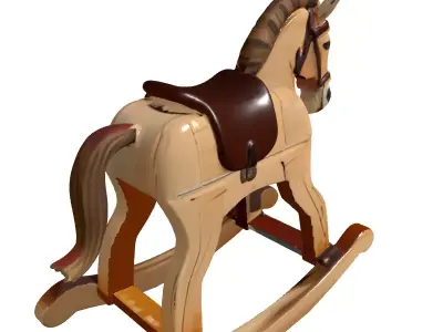 Vintage Wooden Rocking Horse Toy Low-poly 3D model