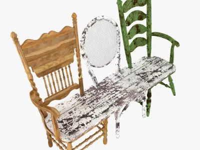 Bench maded from old chairs 3D model