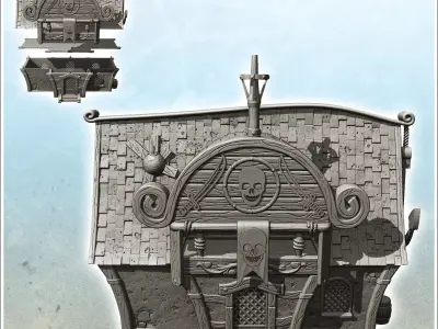 Hull-shaped pirate building with large decorative anchor mast 3  3D print model