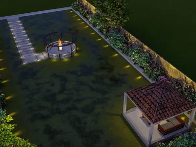 backyard landscape of small house 3d model 3D model