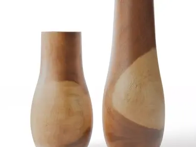 Pure Wood Hand-Carved Floor Vase Set - Mango Wood Low-poly 3D model