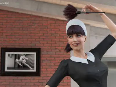  Housemaid Character with Duster Rigged for Maya 