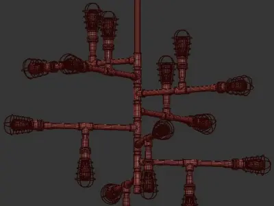 Conduit industrial style chandelier with number of light bulbs 3D model