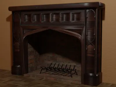 Wooden Mantle Fireplace with Fire Grate Low-poly 3D model