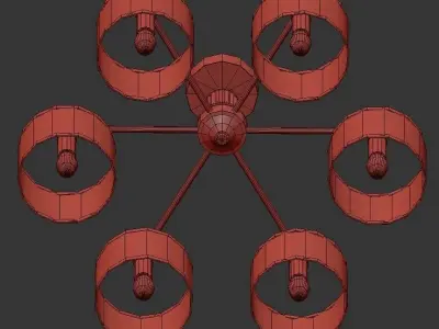 Laurent gold and chandelier with six drum shades 3D model