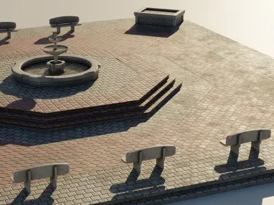 Town Square Plaza Low-poly 3D model