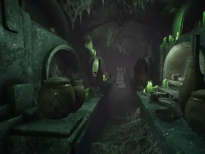 Fantasy Dungeon Ossuary Low-poly 3D model