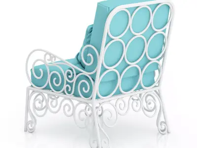 White Armchair with Cyan Pillow 3D model