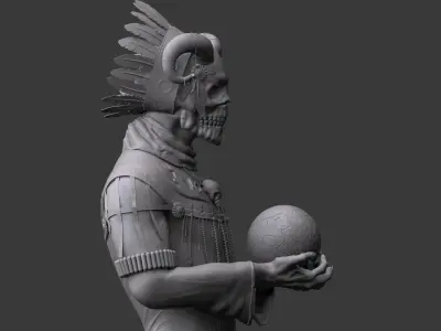 Shaman three skulls holding ball 3D print model