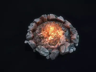 Camping  bonfire Low-poly 3D model