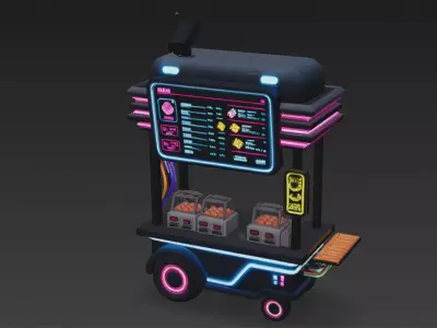 Cyberpunk Street Food Stall 3D Model Low-poly 3D model