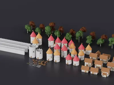 Medieval Village 110 Objects Low-poly 3D model