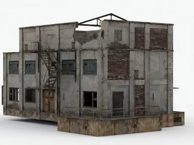 Abandoned Factory Building Low-poly 3D model