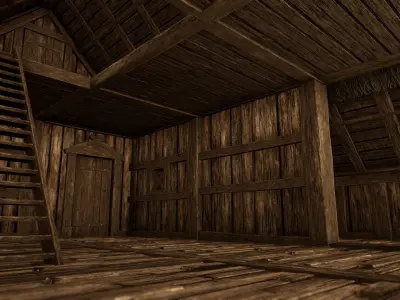 Viking Medieval House 03 with interior and Props Low-poly 3D model