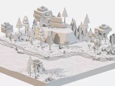 mountain landscape river Low-poly 3D model