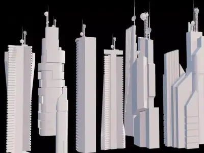 9 low poly SCIFI  futuristic SKYSCRAPERS PACK  Low-poly 3D model
