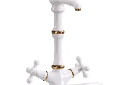 Kitchen Faucet Vintage White Cross 2 Handles Single Hole 3D model