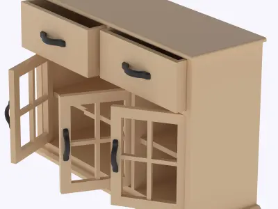 Kitchen cabinet with functional doors shelves and drawers  3D print model