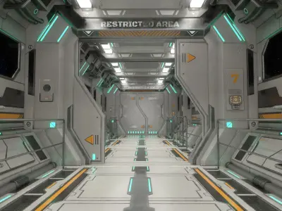 Sci-Fi Modular Corridor with Door Ver 2 Low-poly 3D model