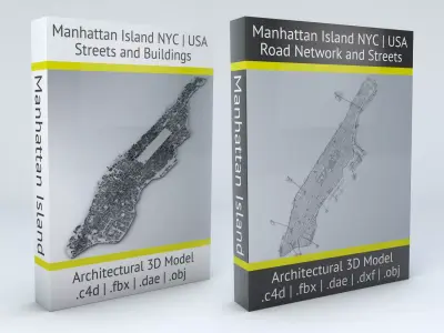 Manhattan Island New York City Streets Buildings Road Networks 3D model