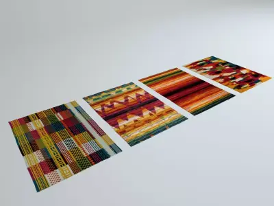 4 Colorful Rugs Low-poly 3D model