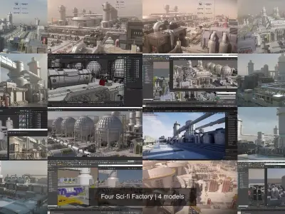Four Sci-fi Factory 3D Model Pack
