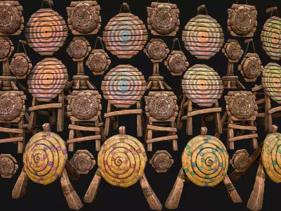 Medieval Wooden Target  Shooting Range  Furniture Pack  Low-poly 3D model