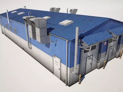  Industrial Garage Hall Low-poly 3D model