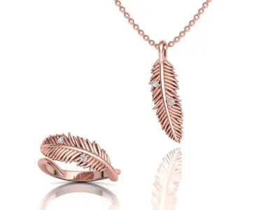 Feather Ring and Pendant Jewelry Set 3dprint models  3D Model Pack