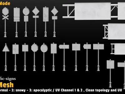 68 Road Sign Base Mesh Pack Low-poly 3D model