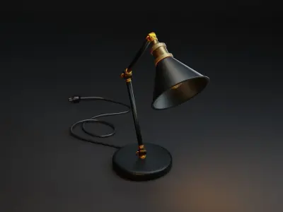 Vintage Desk Lamp - Black and Gold - Metal Low-poly 3D model