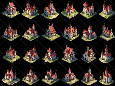 141 Transparent Medieval Buildings Game Asset Texture
