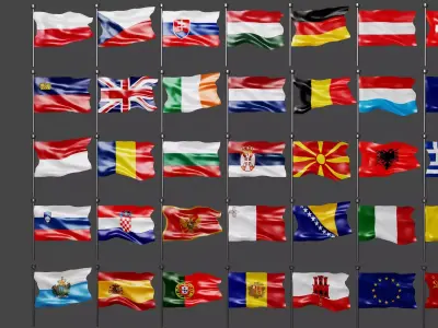 3D Flag Collection  Realistic Country Flags Set Low-poly 3D model