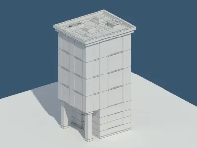 Low Poly Apartment 3 tall building with flat roof Low-poly 3D model
