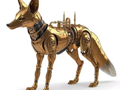 Steampunk Mechanical Fox Automaton 3D Model Low-poly 3D model