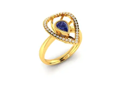 Women Solitaire Pear Stone Ring 3dm stl obj fbx Render Details 3D print model