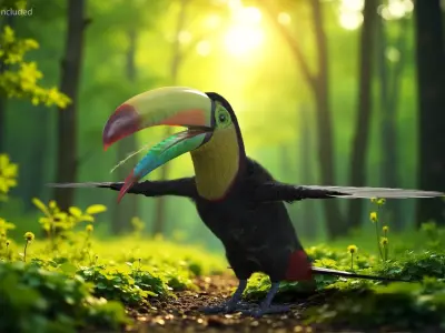  Keel Billed Toucan with Wings Spread Fur for Cinema 4D 